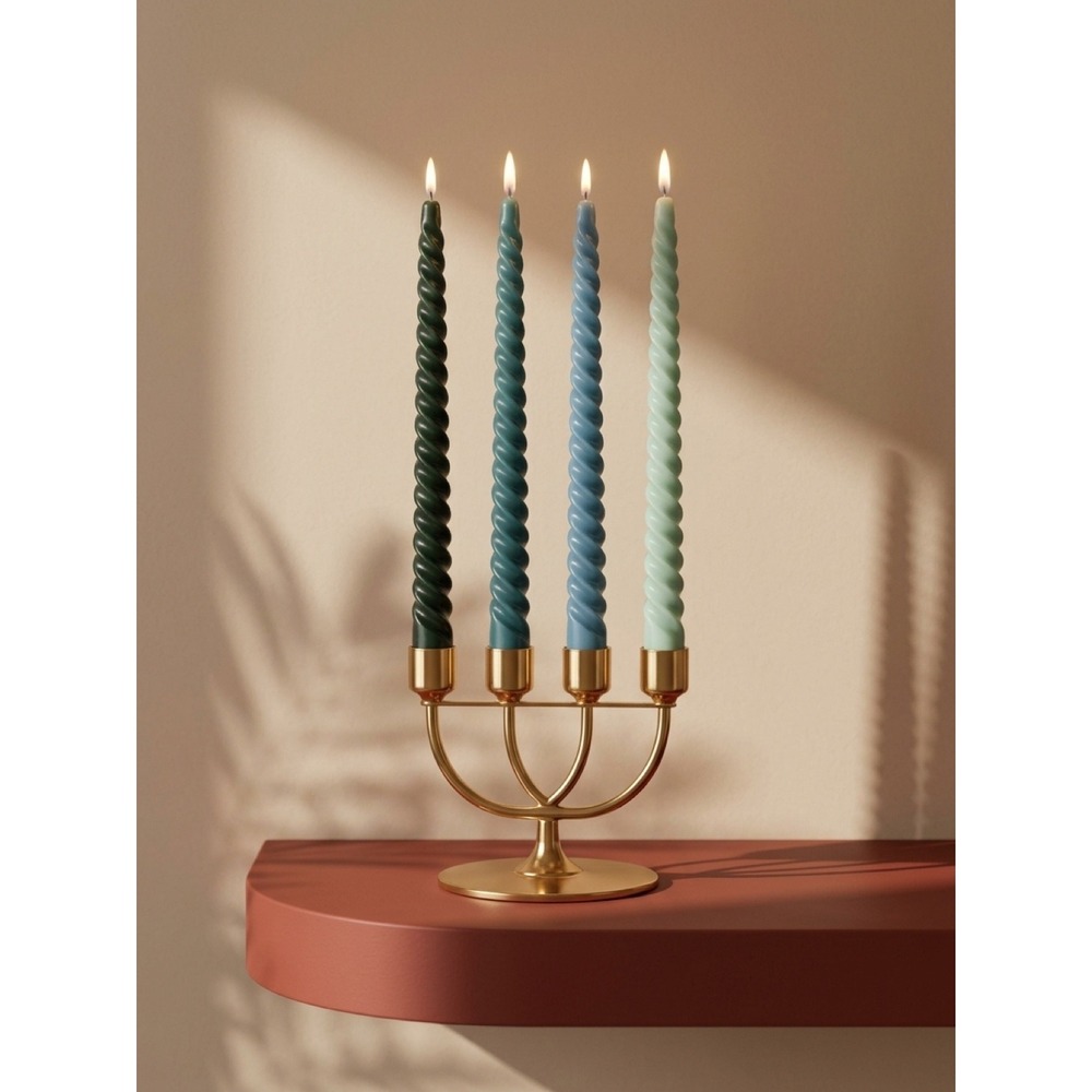 4 Piece 10 Inch Taper Candles Ombre Spiral Twisted Green Blue